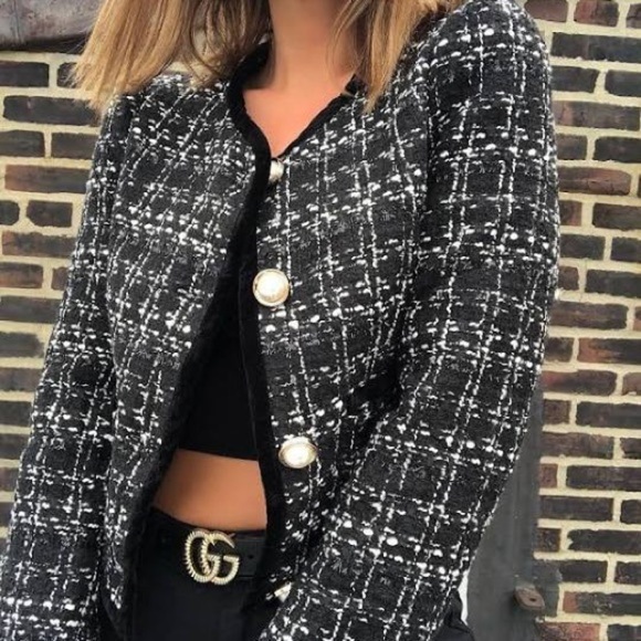 CLASSIC Black Tweed Jacket with Pearl Buttons - Picture 1 of 3